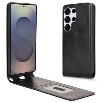 Samsung Galaxy S25 Ultra Vertikal Flip Taske med Kortholder - Sort