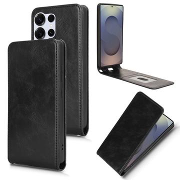 Samsung Galaxy S25 Ultra Vertikal Flip Taske med Kortholder - Sort