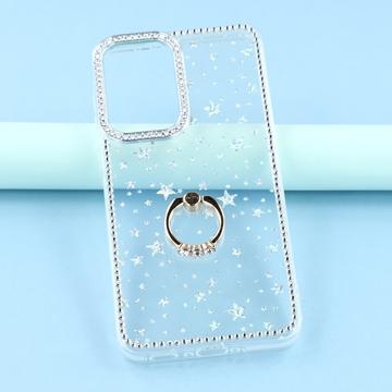 Samsung Galaxy S25+/S24+ CrystalGlow Hybrid Cover med Ringholder - stjerner / gennemsigtig