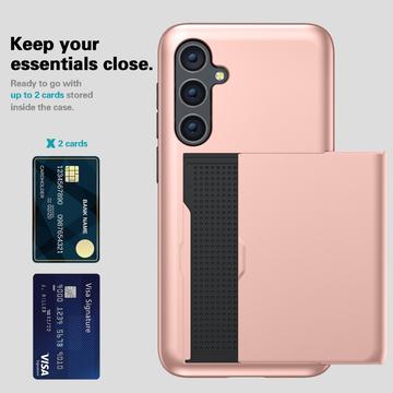 Samsung Galaxy S25+ Hybrid Cover med Glidende Kortslot - Army Grøn