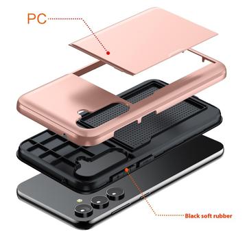 Samsung Galaxy S25+ Hybrid Cover med Glidende Kortslot - Army Grøn
