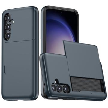 Samsung Galaxy S25+ Hybrid Cover med Glidende Kortslot - Mørkeblå