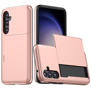 Samsung Galaxy S25+ Hybrid Cover med Glidende Kortslot - Rødguld