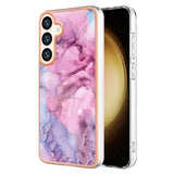 Samsung Galaxy S25+ Marmormønster Galvaniseret IMD TPU Cover - Blå / Pink
