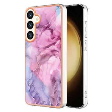 Samsung Galaxy S25+ Marmormønster Galvaniseret IMD TPU Cover - Blå / Pink