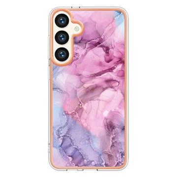 Samsung Galaxy S25+ Marmormønster Galvaniseret IMD TPU Cover - Blå / Pink