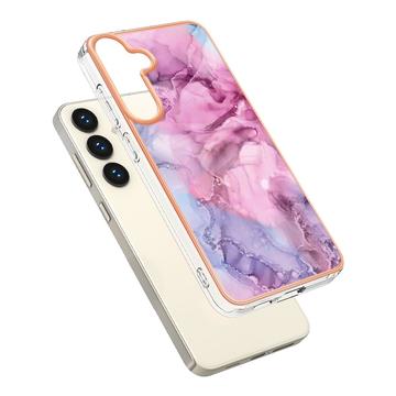 Samsung Galaxy S25+ Marmormønster Galvaniseret IMD TPU Cover - Blå / Pink