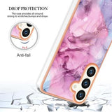 Samsung Galaxy S25+ Marmormønster Galvaniseret IMD TPU Cover - Blå / Pink