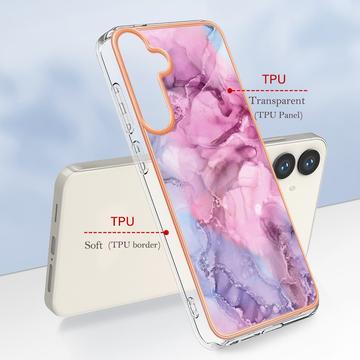 Samsung Galaxy S25+ Marmormønster Galvaniseret IMD TPU Cover - Blå / Pink