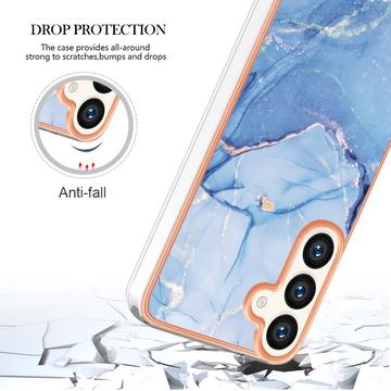 Samsung Galaxy S25+ Marmormønster Galvaniseret IMD TPU Cover - Blå