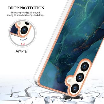 Samsung Galaxy S25+ Marmormønster Galvaniseret IMD TPU Cover - Grøn