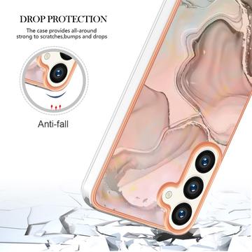 Samsung Galaxy S25+ Marmormønster Galvaniseret IMD TPU Cover - Pink