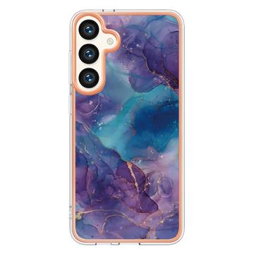 Samsung Galaxy S25+ Marmormønster Galvaniseret IMD TPU Cover - Lilla / Blå