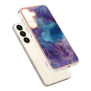 Samsung Galaxy S25+ Marmormønster Galvaniseret IMD TPU Cover - Lilla / Blå