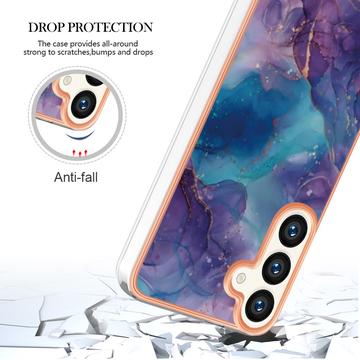 Samsung Galaxy S25+ Marmormønster Galvaniseret IMD TPU Cover - Lilla / Blå