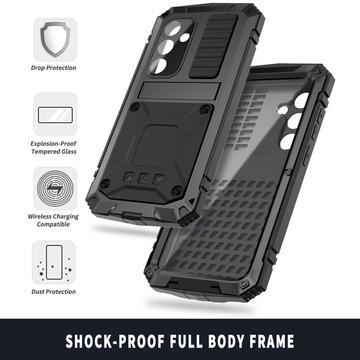 Samsung Galaxy S25+ R-Just Premium cover med kickstand og skærmbeskytter i hærdet glas - Sort
