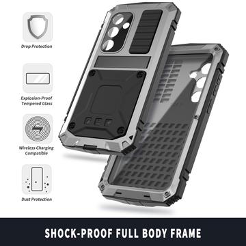 Samsung Galaxy S25+ R-Just Premium cover med kickstand og skærmbeskytter i hærdet glas - Sølv