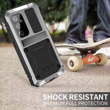 Samsung Galaxy S25+ R-Just Premium cover med kickstand og skærmbeskytter i hærdet glas - Sølv