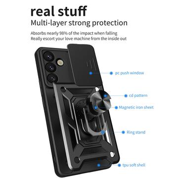 Samsung Galaxy S25+ Roterende Ring Hybrid Cover med Kameraskjold - Blå