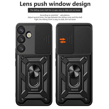 Samsung Galaxy S25+ Roterende Ring Hybrid Cover med Kameraskjold - Rød
