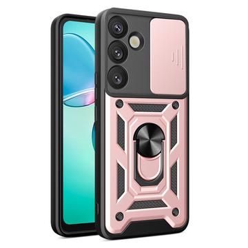 Samsung Galaxy S25+ Roterende Ring Hybrid Cover med Kameraskjold - Rødguld