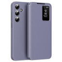 Samsung Galaxy S25+ Smart Clear View Flip etui med kortplads - grå-lilla