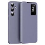 Samsung Galaxy S25+ Smart Clear View Flip etui med kortplads - grå-lilla