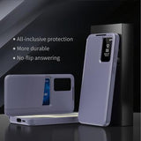 Samsung Galaxy S25+ Smart Clear View Flip etui med kortplads - grå-lilla