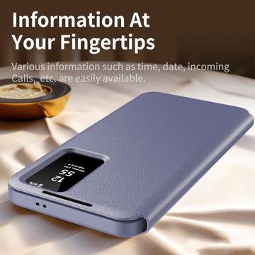 Samsung Galaxy S25+ Smart Clear View Flip etui med kortplads - grå-lilla