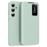 Samsung Galaxy S25+ Smart Clear View Flip etui med kortplads - Lysegrøn