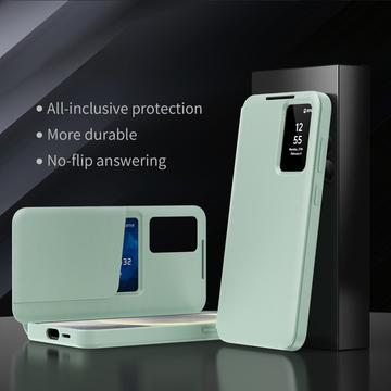 Samsung Galaxy S25+ Smart Clear View Flip etui med kortplads - Lysegrøn