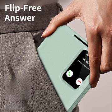 Samsung Galaxy S25+ Smart Clear View Flip etui med kortplads - Lysegrøn