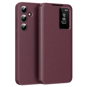 Samsung Galaxy S25+ Smart Clear View Flip etui med kortplads - Vinrød