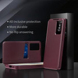 Samsung Galaxy S25+ Smart Clear View Flip etui med kortplads - Vinrød