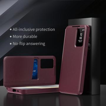 Samsung Galaxy S25+ Smart Clear View Flip etui med kortplads - Vinrød