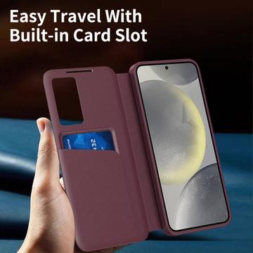 Samsung Galaxy S25+ Smart Clear View Flip etui med kortplads - Vinrød