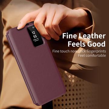Samsung Galaxy S25+ Smart Clear View Flip etui med kortplads - Vinrød