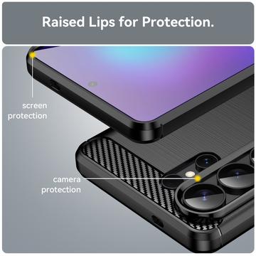 Samsung Galaxy S26 Ultra Børstet TPU Cover - Karbonfiber - Sort