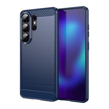 Samsung Galaxy S26 Ultra Børstet TPU Cover - Karbonfiber - blå