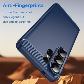 Samsung Galaxy S26 Ultra Børstet TPU Cover - Karbonfiber - blå
