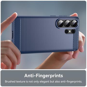 Samsung Galaxy S26 Ultra Børstet TPU Cover - Karbonfiber - blå