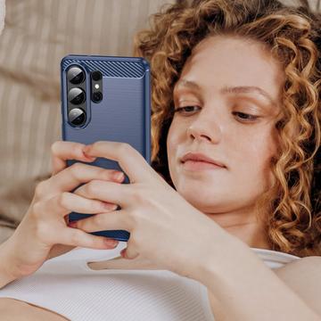 Samsung Galaxy S26 Ultra Børstet TPU Cover - Karbonfiber - blå