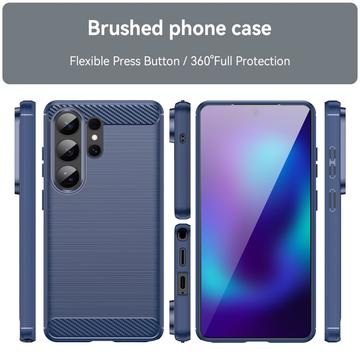 Samsung Galaxy S26 Ultra Børstet TPU Cover - Karbonfiber - blå