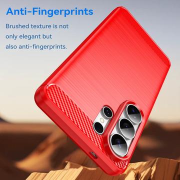 Samsung Galaxy S26 Ultra Børstet TPU Cover - Karbonfiber - rød