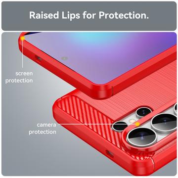 Samsung Galaxy S26 Ultra Børstet TPU Cover - Karbonfiber - rød