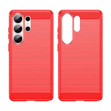 Samsung Galaxy S26 Ultra Børstet TPU Cover - Karbonfiber - rød