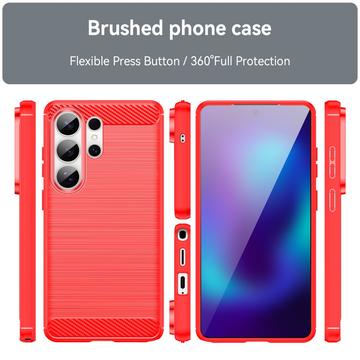 Samsung Galaxy S26 Ultra Børstet TPU Cover - Karbonfiber - rød