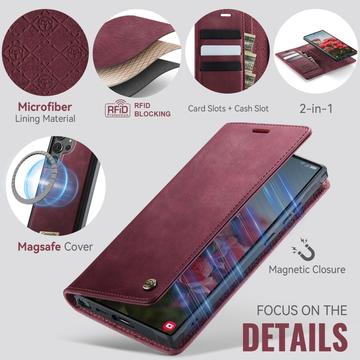 Samsung Galaxy S26 Ultra Caseme C49 2-i-1 aftagelig pungetui - MagSafe-kompatibel, RFID - Rød