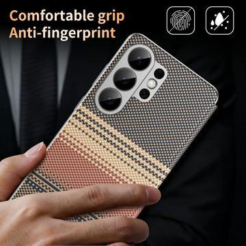 Samsung Galaxy S26 Ultra Smart View-klapetui med ternet mønster og kortholder - brun