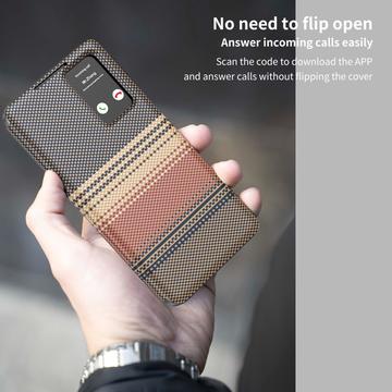 Samsung Galaxy S26 Ultra Smart View-klapetui med ternet mønster og kortholder - brun